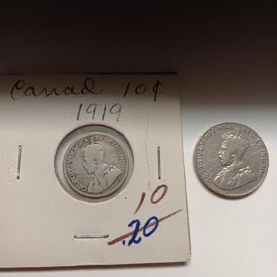 1919 CANADIAN SILVER 10 CENTS & 1926 CANADA 5 CENTS