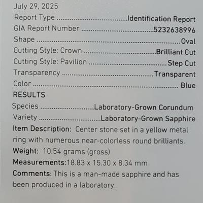 GIA CERTIFIED LAB GROWN SAPPHIRE RING