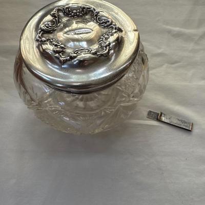 463 .925 Sterling Silver Bookmark, and Cut Glass Jar With Sterling Lid