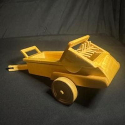 HANDCRAFTED WOODEN TRACTOR AND IMPLEMENT