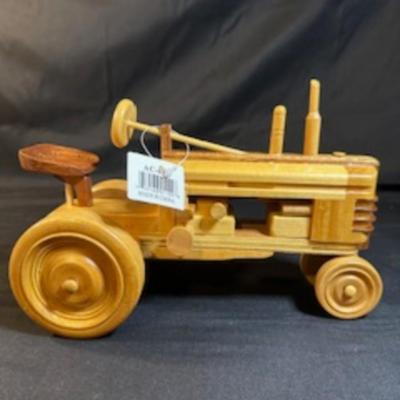 HANDCRAFTED WOODEN TRACTOR AND IMPLEMENT