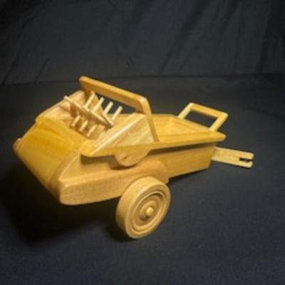 HANDCRAFTED WOODEN TRACTOR AND IMPLEMENT