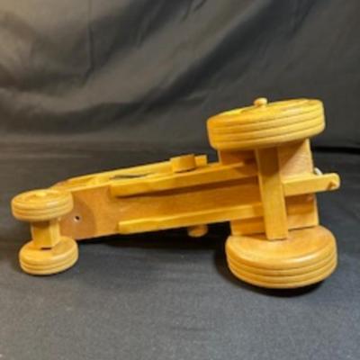 HANDCRAFTED WOODEN TRACTOR AND IMPLEMENT