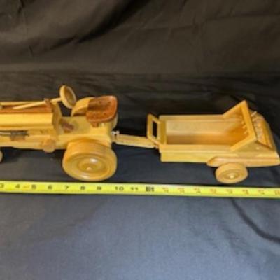 HANDCRAFTED WOODEN TRACTOR AND IMPLEMENT