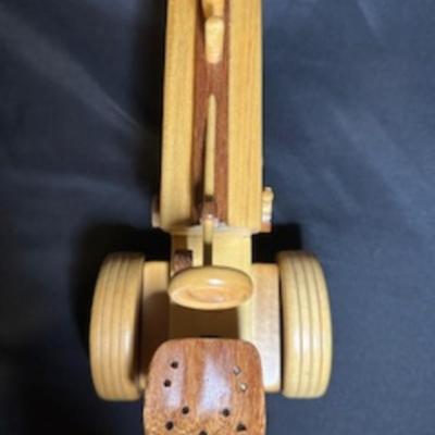 HANDCRAFTED WOODEN TRACTOR AND IMPLEMENT