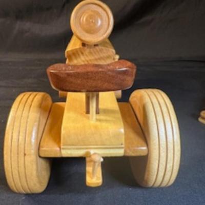 HANDCRAFTED WOODEN TRACTOR AND IMPLEMENT