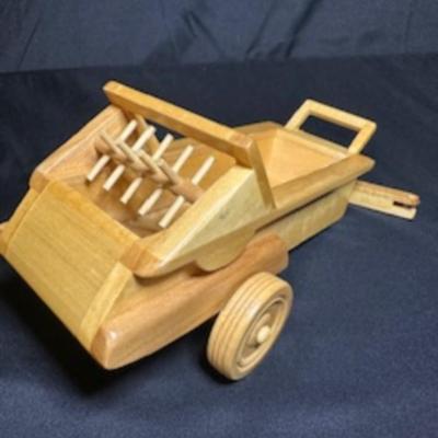 HANDCRAFTED WOODEN TRACTOR AND IMPLEMENT