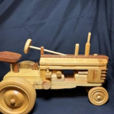 HANDCRAFTED WOODEN TRACTOR AND IMPLEMENT
