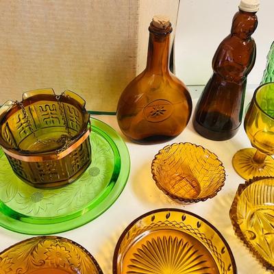 Vintage Amber/Green Colored Glassware