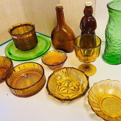 Vintage Amber/Green Colored Glassware