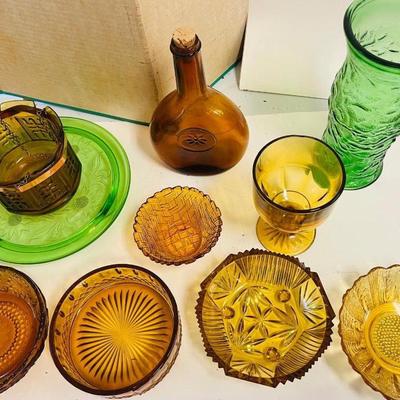 Vintage Amber/Green Colored Glassware