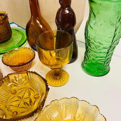 Vintage Amber/Green Colored Glassware