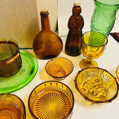 Vintage Amber/Green Colored Glassware