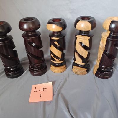 Sale Photo Thumbnail #1: 5 Costa Rican wooden candlestick holders