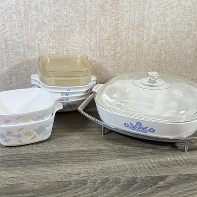 LOT 162K: Vintage Corningware Baking Dishes: Blue Cornflower & Pastel Bouquet