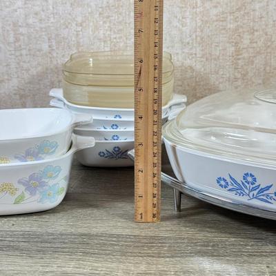 LOT 162K: Vintage Corningware Baking Dishes: Blue Cornflower & Pastel Bouquet