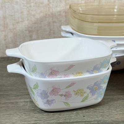 LOT 162K: Vintage Corningware Baking Dishes: Blue Cornflower & Pastel Bouquet