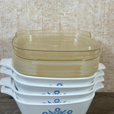 LOT 162K: Vintage Corningware Baking Dishes: Blue Cornflower & Pastel Bouquet