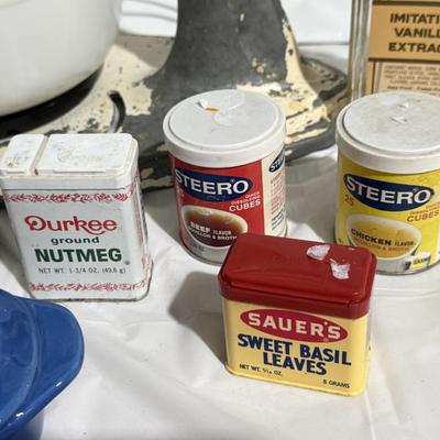 Vintage Hamilton Beach mixer plus spices, Davis & Waddell Butter Dish