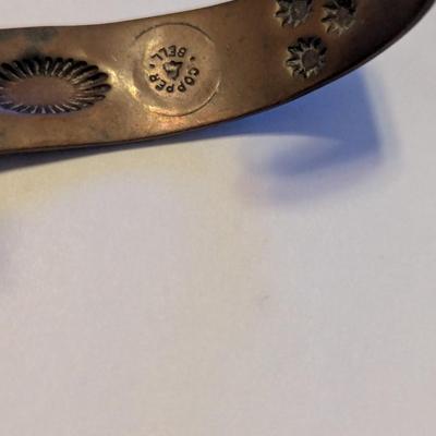 Signed Copper Bell Bracelet Southwest Solid Copper Stamped Cuff #7