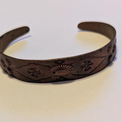 Signed Copper Bell Bracelet Southwest Solid Copper Stamped Cuff #7