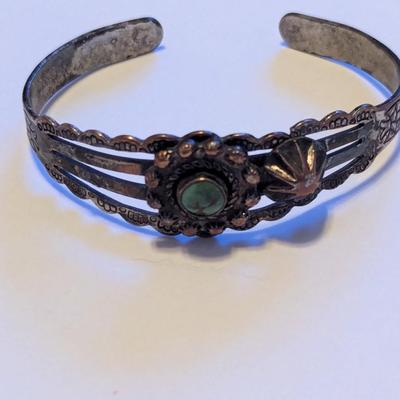 Vintage Sterling Fred Harvey Era Style Turquoise Cuff Bracelet Unmarked #6