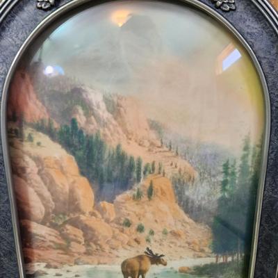 Vintage Convex Framed Art Moose Wilderness