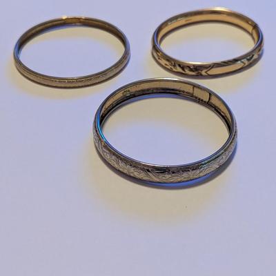 Vintage Set of 3 Gold Filled Bangle Bracelets #4