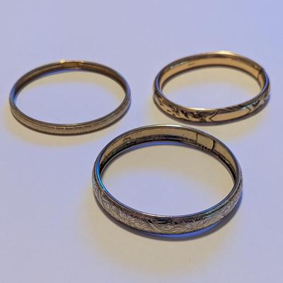 Vintage Set of 3 Gold Filled Bangle Bracelets #4