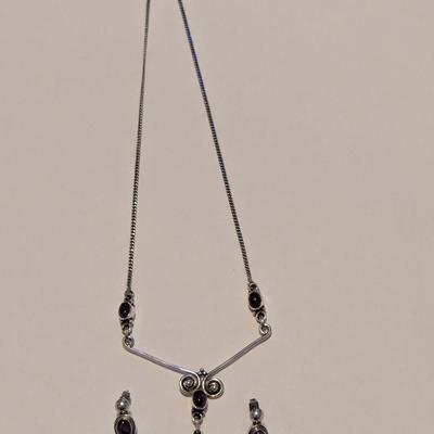 .925 Sterling Amethyst Necklace & Earring Set #3
