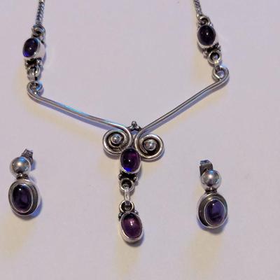 .925 Sterling Amethyst Necklace & Earring Set #3
