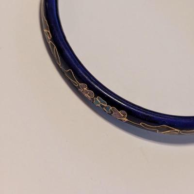 Vintage Black Double Sided Cloisonne Bangle Bracelets Floral Enameled #2