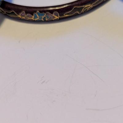 Vintage Black Double Sided Cloisonne Bangle Bracelets Floral Enameled #2
