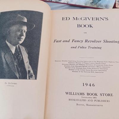 Sale Photo Thumbnail #114: Vintage Books: owned by Fred Bear:
 A Treasury of African Hunting by Peter Barrett 
Weapons by Edwin Tunis 
Triggernometry by Eugene Cunnigham Ed McGiverns Book on Fast and Fancy Revolver shooting 
Hell on Ice by Commander Edward Ellsbeeg 
Shots at Whitet