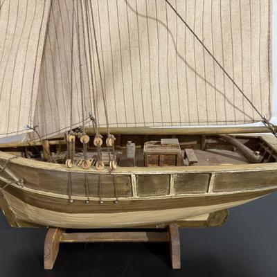 Vintage Handmade Wooden Model Boat