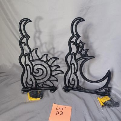 Sale Photo Thumbnail #127: 2 metal plant hangers (Moon and Sun) with hardware. New in boxes, 13 inches long