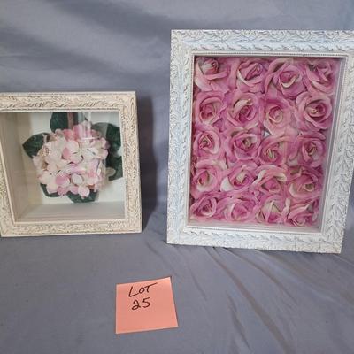 Sale Photo Thumbnail #148: 2-shadow box picture frames with flowers inside. One is white and the other 
is off-white.