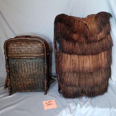 Sale Photo Thumbnail #155: 2 Very old and rare backpacks. The smaller one is a Vintage Japanese Trail Basket/backpack. The taller one is a Ifugo Hunters Phillipino Backpack from 1850's.