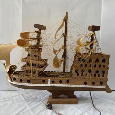 Vintage Wooden Lamp Sailboat