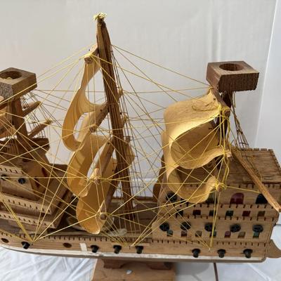 Vintage Wooden Lamp Sailboat