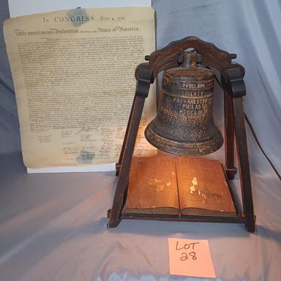 Sale Photo Thumbnail #165: Vintage Liberty Bell Light (Bell is made of pottery) with copy of Declaration of Independence