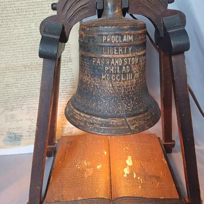 Sale Photo Thumbnail #164: Vintage Liberty Bell Light (Bell is made of pottery) with copy of Declaration of Independence