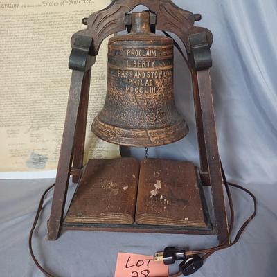 Sale Photo Thumbnail #161: Vintage Liberty Bell Light (Bell is made of pottery) with copy of Declaration of Independence