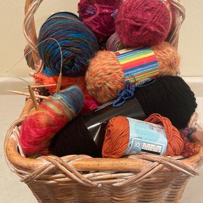 Large pink basket with yarn