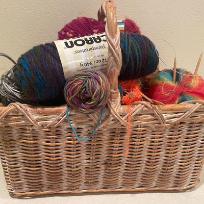 Large pink basket with yarn