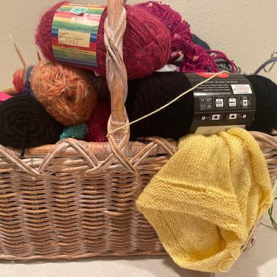 Large pink basket with yarn
