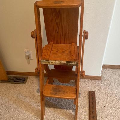 Wood multi purpose step ladder, iron and seat