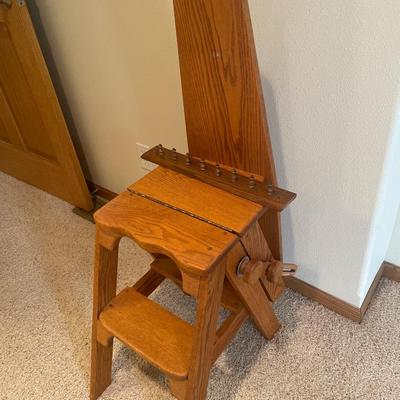 Wood multi purpose step ladder, iron and seat