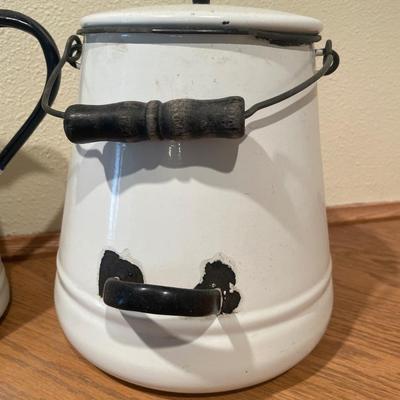 2 Vintage white enamelware white Kettles