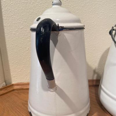 2 Vintage white enamelware white Kettles